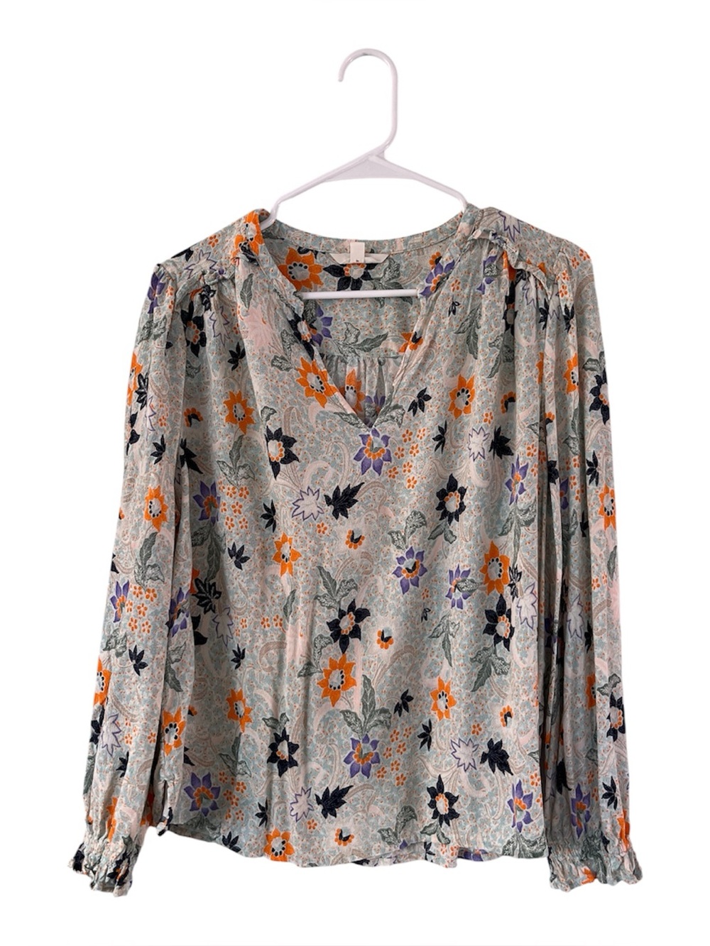 Per Una Floral V-Neck Long Sleeve Blouse - Orange & Lavender - us size 10